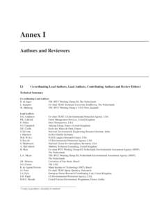Annex I Authors and Reviewers I.1  Co-ordinating Lead Authors, Lead Authors, Contributing Authors and Review Editors1