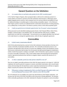 Summary of Discussion at the Public Meeting held by USDA, Foreign Agricultural Service Wednesday November 5, 2014 General Questions on the Solicitation (1)