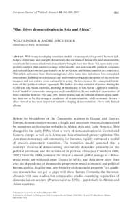 European Journal of Political Research 44: 861–880, What drives democratisation in Asia and Africa? WOLF LINDER & ANDRÉ BÄCHTIGER