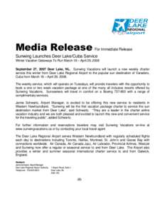 Media Release  - For Immediate Release