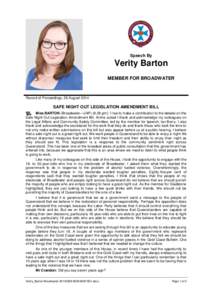 Speech By  Verity Barton MEMBER FOR BROADWATER  Record of Proceedings, 26 August 2014