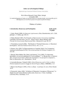1  Atelier sur la Participation Politique Sponsorisé par American Political Science Association West African Research Center, Dakar, Sénégal 6-26 juillet 2008