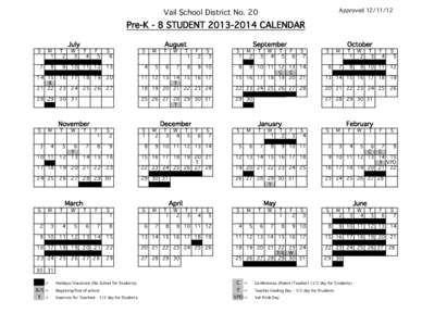 Approved[removed]Vail School District No. 20 Pre-K - 8 STUDENT[removed]CALENDAR July