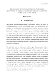 [2014] COLR  THE ONTOLOGY OF THE SUBJECT OF RIGHTS: POSTMODERN PERSPECTIVES ON THE IRISH CONSTITUTION THROUGH A CASE STUDY ON THE RIGHT TO FREE SPEECH Robert Noonan∗