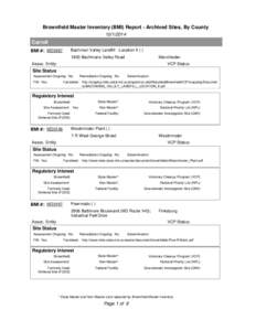 Brownfield Master Inventory (BMI) Report - Archived Sites, By County[removed]Carroll Bachman Valley Landfill - Location II ( )