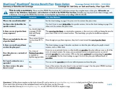 BlueCross® BlueShield® Service Benefit Plan: Basic Option Summary of Benefits and Coverage Coverage Period: [removed] – [removed]Coverage for: Self Only -or- Self and Family | Plan Type: PPO