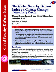 Global Security Defense Index  The Global Security Defense Index on Climate Change: Preliminary Results National Security Perspectives on Climate Change from