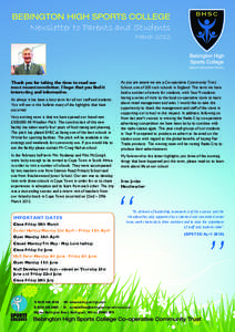 Newsletter to Parents and Students  March 2012 Thank you for taking the time to read our most recent newsletter, I hope that you find it