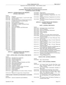 Arizona Administrative Code Department of Environmental Quality – Water Pollution Control Title 18, Ch. 9  TITLE 18. ENVIRONMENTAL QUALITY