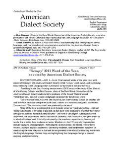Word of the year / American Dialect Society / Languages of Malaysia / Languages of Palau / Languages of Ireland / Ben Zimmer / Occupy movement / Language / English language / Languages of Africa / Languages of Oceania / Culture