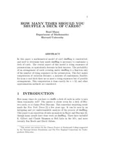 Combinatorics / Shuffling / Faro shuffle / In shuffle / Combination / Persi Diaconis / Random permutation / Fisher–Yates shuffle / Mathematics / Permutations / Randomness