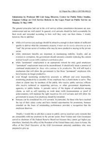 LC Paper No. CB[removed]) Submission by Professor HO Lok Sang, Director, Centre for Public Policy Studies, Lingnan College on Civil Service Reform to the Legco Panel on Public Service on Monday 31 May 1999: The g