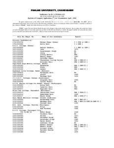 PANJAB UNIVERSITY, CHANDIGARH Notification No. B.C.A.III/2014-A/12 RE-EVALUATION RESULT OF THE Bachelor of Computer Applications 3rd year Examination, April , 2014. ……… In partial supersession to this office result