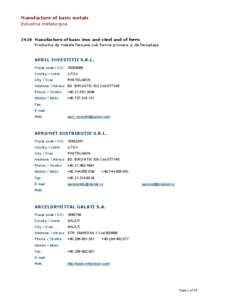 Manufacture of basic metals Industria metalurgica 2410 Manufacture of basic iron and steel and of ferro Productia de metale feroase sub forme primare si de feroaliaje