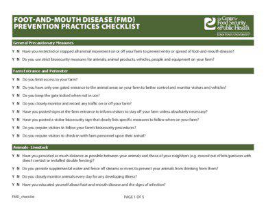 Foot-and-mouth disease (FMD) Prevention practices Checklist General Precautionary Measures