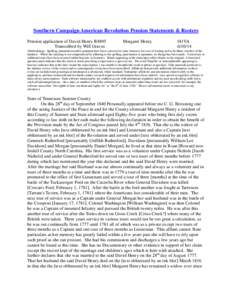 Southern Campaign American Revolution Pension Statements & Rosters Pension application of David Henry R4895 Transcribed by Will Graves Margaret Henry