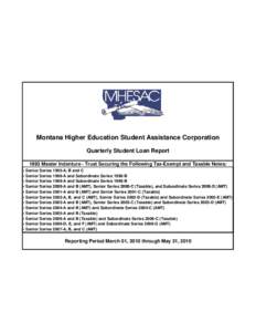 Montana Higher Education Student Assistance Corporation Quarterly Student Loan Report 1993 Master Indenture - Trust Securing the Following Tax-Exempt and Taxable Notes: • Senior Series 1995-A, B and C • Senior Series