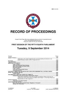 ISSN[removed]RECORD OF PROCEEDINGS Hansard Home Page: http://www.parliament.qld.gov.au/work-of-assembly/hansard Email: [removed] Phone[removed]Fax[removed]