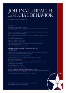 Journal of HealtH and Social BeHavior VOLUME 52 NUMBER 1 MARCH 2011 Editor’s Note