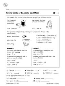 Name _____________________________________________________________________________________________________  Metric Units of Capacity and Mass R 11-5