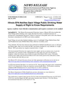 NEWS RELEASE  Illinois Environmental Protection Agency 1021 North Grand Avenue East, P.O. Box[removed]Springfield, Illinois[removed]