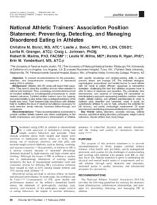 Health / Anorexia nervosa / Bulimia nervosa / Binge eating disorder / Female athlete triad / Disordered eating / Eating Attitudes Test / Amenorrhoea / Thin / Eating disorders / Medicine / Psychiatry