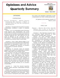 Opinions and Advice Quarterly Summary Office of the Maryland Attorney General