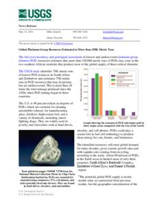 USGS News Release - Global Platinum-Group Resources