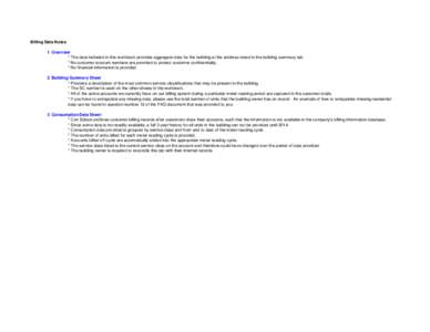 Billing Data Notes 1 Overview * The data included in this workbook provides aggregate data for the building at the address noted in the building summary tab. * No customer account numbers are provided to protect customer