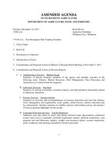 AMENDED AGENDA STATE BOARD OF AGRICULTURE DEPARTMENT OF AGRICULTURE, FOOD, AND FORESTRY Tuesday, December 10, [removed]:00 a.m.