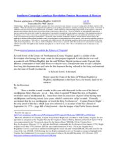 Southern Campaign American Revolution Pension Statements & Rosters Pension application of William Hughlett VAS1658 Transcribed by Will Graves vsl[removed]