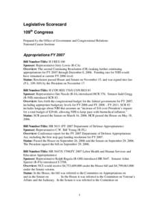 Legislative Scorecard - 109th Congress