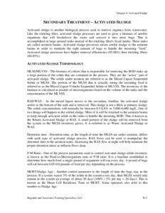 Chapter 8: Activated Sludge  SECONDARY TREATMENT – ACTIVATED SLUDGE