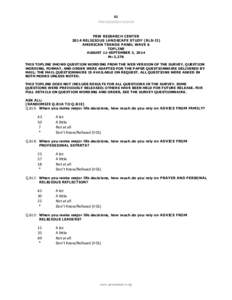 61 PEW RESEARCH CENTER PEW RESEARCH CENTER 2014 RELIGIOUS LANDSCAPE STUDY (RLS-II) AMERICAN TRENDS PANEL WAVE 6