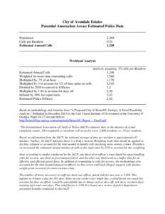 City of Avondale Estates Potential Annexation Areas: Estimated Police Data Population Calls per Resident Estimated Annual Calls