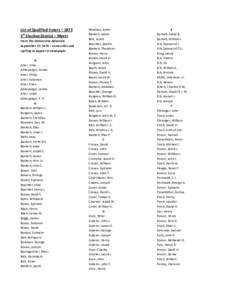 List of Qualified Voters – 1873 3rd Election District – Myers From The Democratic Advocate September 27, 1873 – same order and spelling as appear in newspaper A