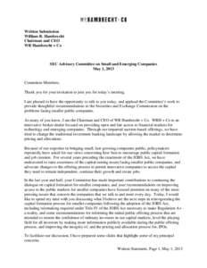 Written Submission William R. Hambrecht Chairman and CEO WR Hambrecht + Co  SEC Advisory Committee on Small and Emerging Companies