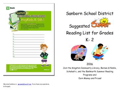Sanborn School District Suggested Reading List for Grades K