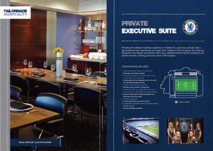 Providing the ultimate matchday experience at Chelsea FC, your luxury private suite is guaranteed to take entertaining to another level. Seating for 8 to 24 guests, the suites are designed to the highest specification with luxury padded-armchair balcony seating on our