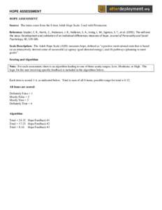 HOPE ASSESSMENT HOPE ASSESSMENT Source: The items come from the 8-item Adult Hope Scale. Used with Permission Reference: Snyder, C. R., Harris, C., Anderson, J. R., Holleran, S. A., Irving, L. M., Sigmon, S. T., et al. (