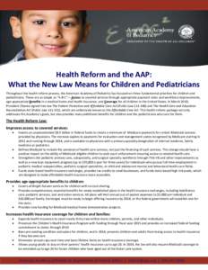    Health Reform and the AAP:   What the New Law Means for Children and Pediatricians   