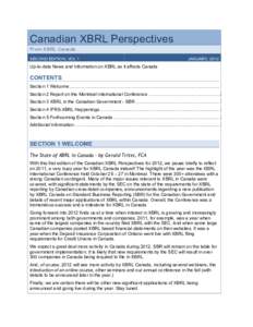 Canadian XBRL Perspectives From XBRL Canada SECOND EDITION, VOL 1 JANUARY, 2012