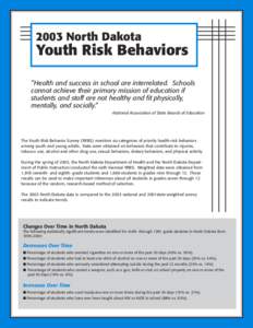2003 North Dakota  Youth Risk Behaviors ”Health and success in school are interrelated. Schools cannot achieve their primary mission of education if students and staff are not healthy and fit physically,