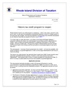 Rhode Island Division of Taxation State of Rhode Island and Providence Plantations Department of Revenue Advisory  July 17, 2013