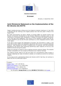 EUROPEAN COMMISSION  STATEMENT Brussels, 12 September[removed]Joint Ministerial Statement on the Implementation of the