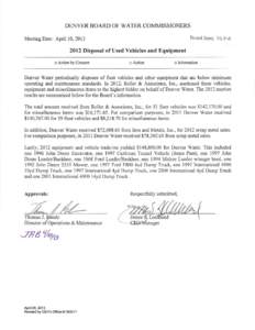 Board meeting agenda (May 8, 2013): 2012 Disposal of Used Vehicles and Equipment