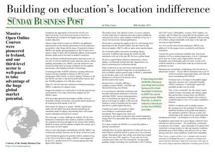 Building on education’s location indifference SUNDAY BUSINESS POST THE Massive Open Online