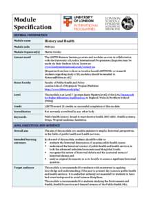 Module Specification GENERAL INFORMATION Module name  History and Health