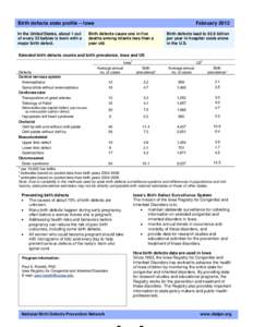 Birth defects state profile – Iowa In the United States, about 1 out of every 33 babies is born with a major birth defect.  February 2012