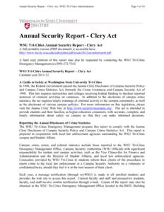 Annual Security Report – Clery Act | WSU Tri-Cities Administration  Page 1 of 24 Annual Security Report - Clery Act WSU Tri-Cities Annual Security Report - Clery Act
